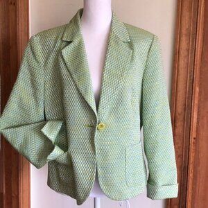 TALBOTS Tweed Green Blue Yellow Long Sleeve Lined Single Breasted Blaz…